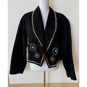 VTG Molato Black Denim Studded Jacket Short Blazer 1X? Chest 52" Long Sleeves